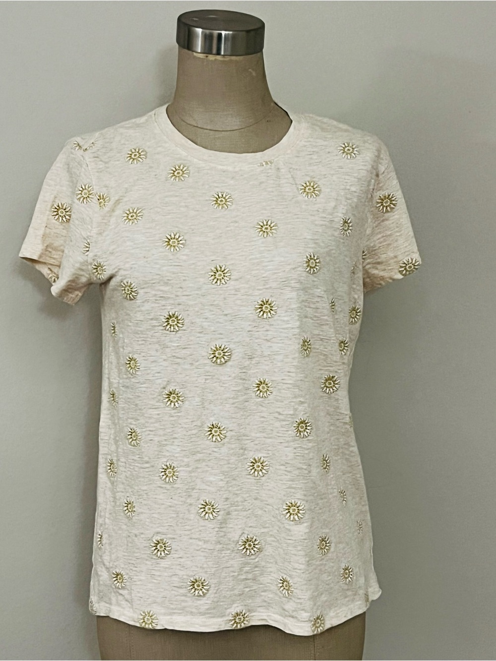 Lucky Brand Cream Short-Sleeve Daisy Embroidered Tee